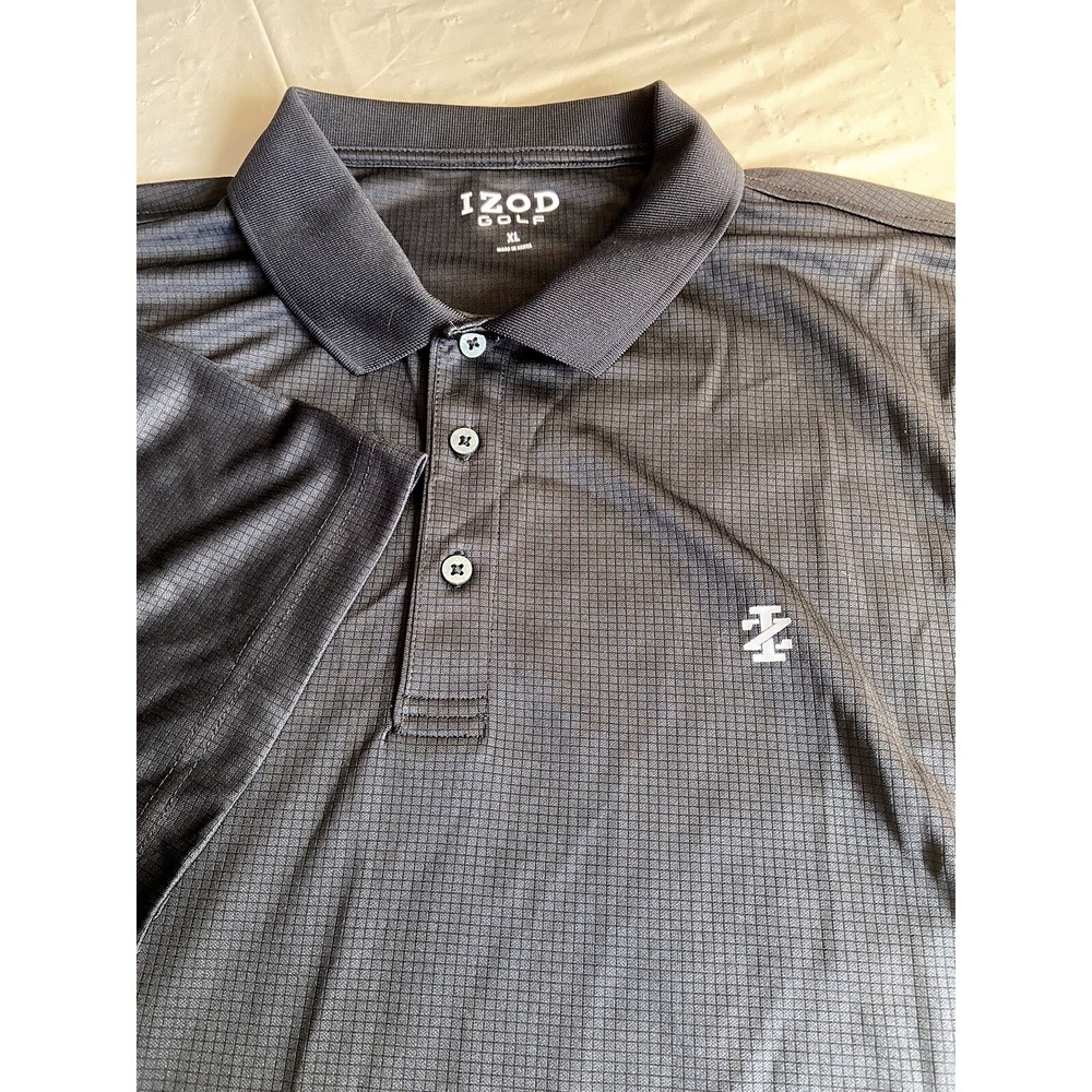 IZOD Golf Mens XL Charcoal Gray Micro Grid Performance Polo Shirt Short Sleeve